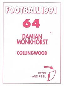 1991 Select AFL Stickers #64 Damian Monkhorst Back